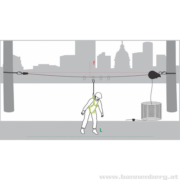 Horizontale temporäre Seilsicherung g für 4 Personen, mit 4 überkreuzbaren Läufern