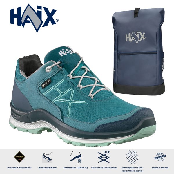 Haix® Damen Black Eagle Adventure 3.0 GTX Ws low teal-mint + Rucksack