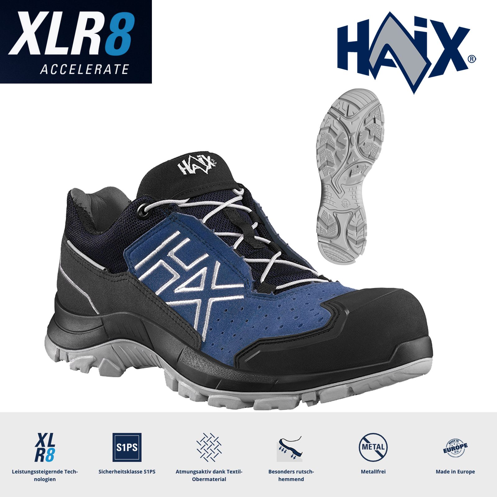 Haix® BLACK EAGLE Safety 200 S1PS metallfrei | Ultraleichter blau