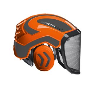 PROTOS Forest Schutzhelm | Forsthelm mit Visier & Gehörschutz | orange/grau